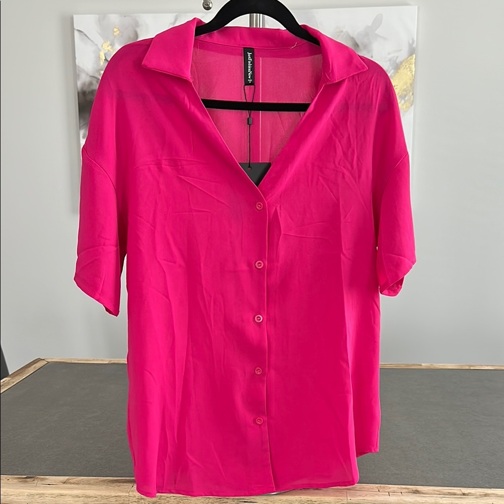 Pink Relaxed Notched Collar Button Down Shirt
